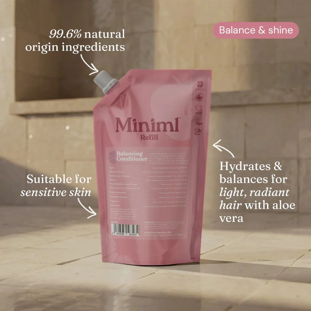 Miniml Pink Grapefruit + Aloe Vera Balancing Conditioner 1L Refill | Soft, Smooth Finish - Image 2