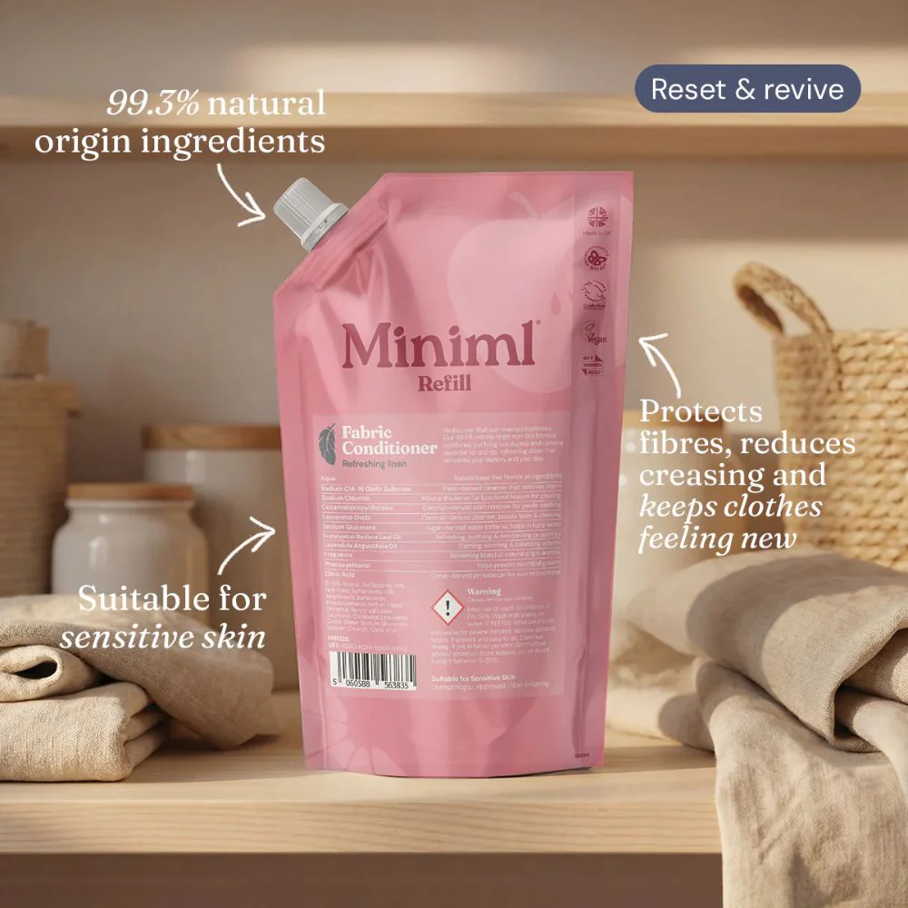 Miniml Fresh Linen Fabric Conditioner 1L Refill | Soft and Gentle Laundry Care - Image 2