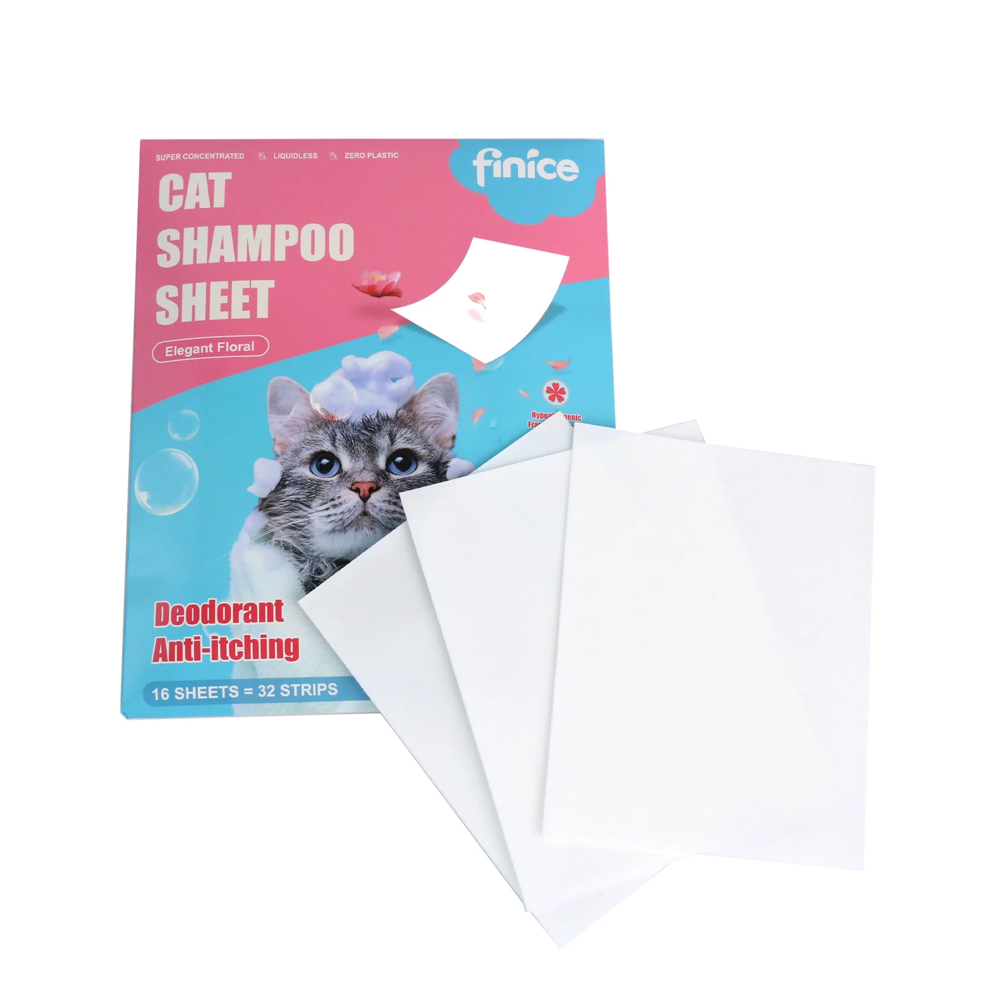 Finice Cat Shampoo Sheets – Plant-Based, Anti-Itch & Deodorising, Elegant Floral, 32 Washes - Image 2