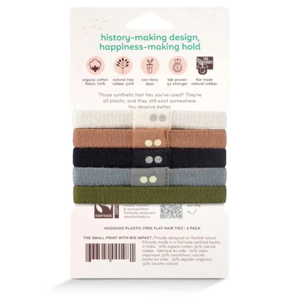 KOOSHOO Classics Organic Plastic-Free Hair Ties – 5 Pack