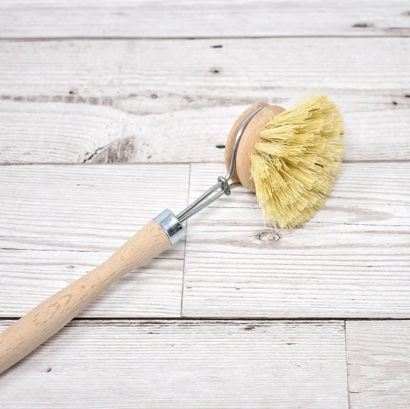 Natural Bristle Wooden Plastic Free Scrubbing Brush For Dishes, Eco Vegan Scrubber - Image 2