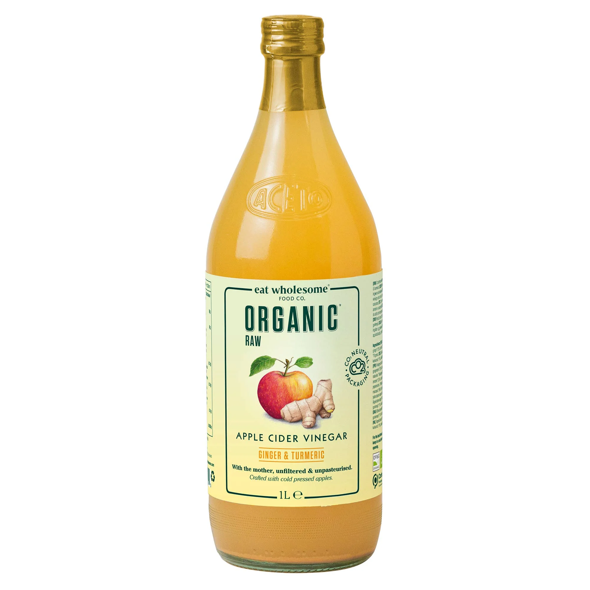Eat Wholesome Organic Apple Cider Vinegar Ginger Turmeric Chilli 1L – Raw Unfiltered