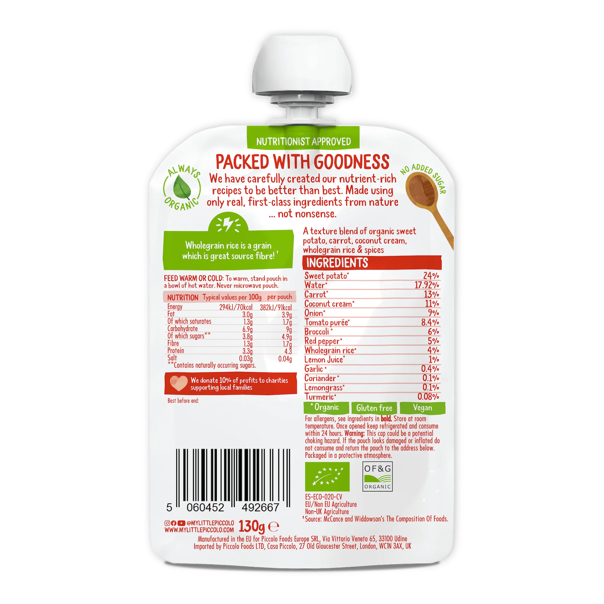 Piccolo Organic Coconut Red Thai Vegetable Curry 130g Baby Food 7m+ - Image 2