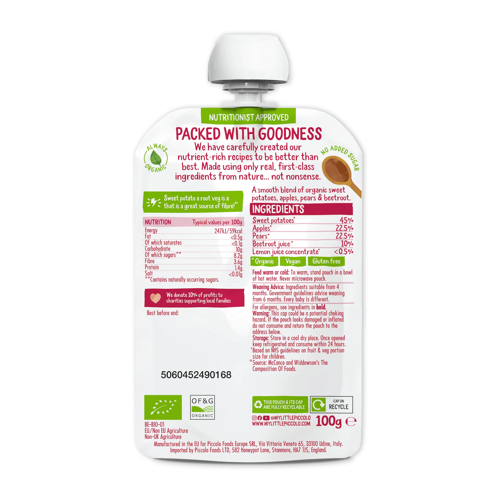 Piccolo Organic Sweet Potato Beetroot Pear & Apple Baby Food 100g - Image 2