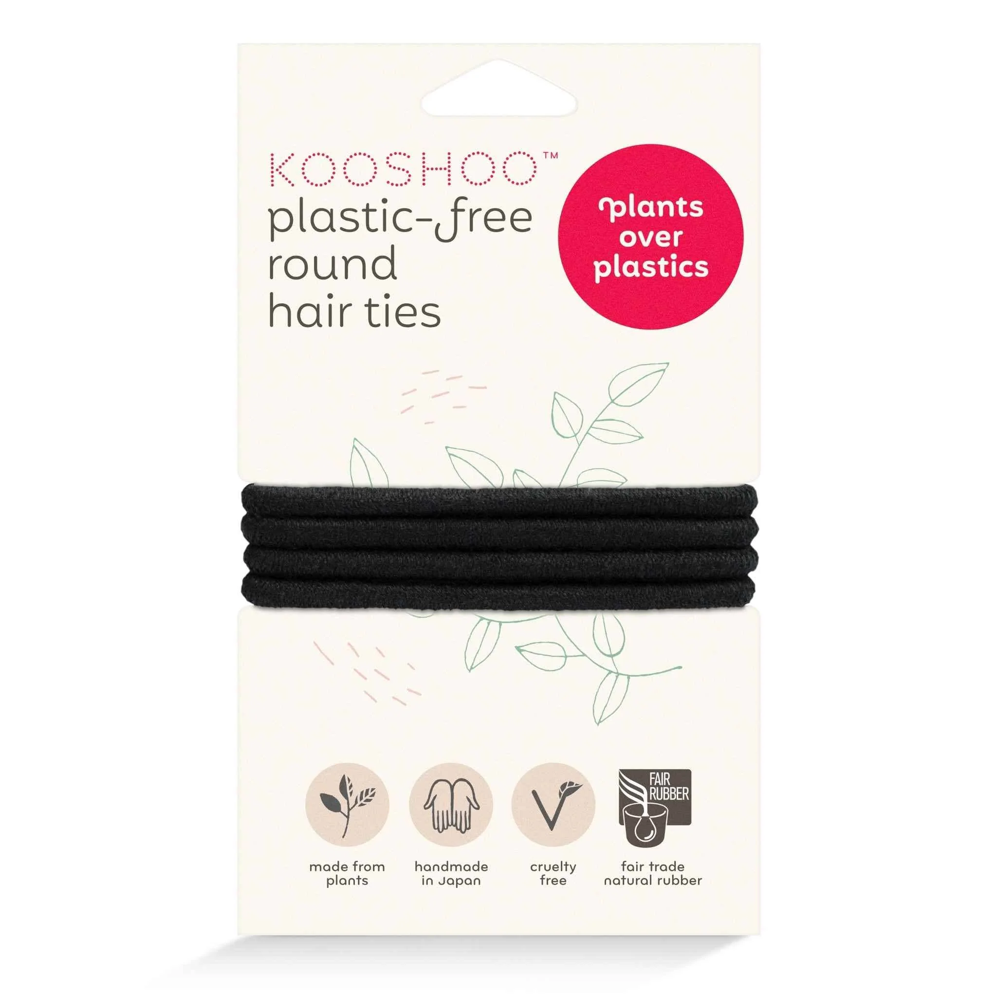 Plastic-Free Round Hair Ties for Medium to Thick Hair – Black