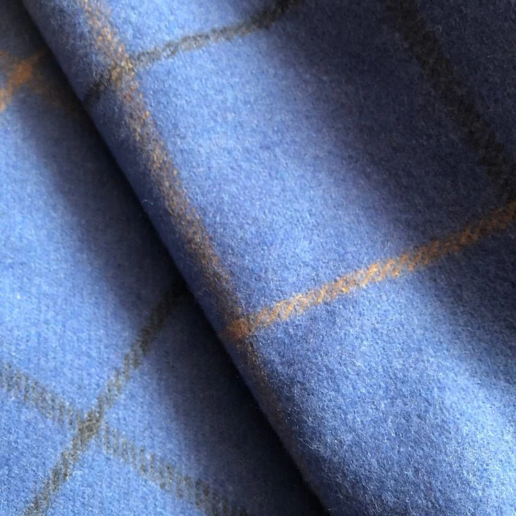 Royal Blue Recycled Wool Blanket in Soft Tartan Check - Image 2