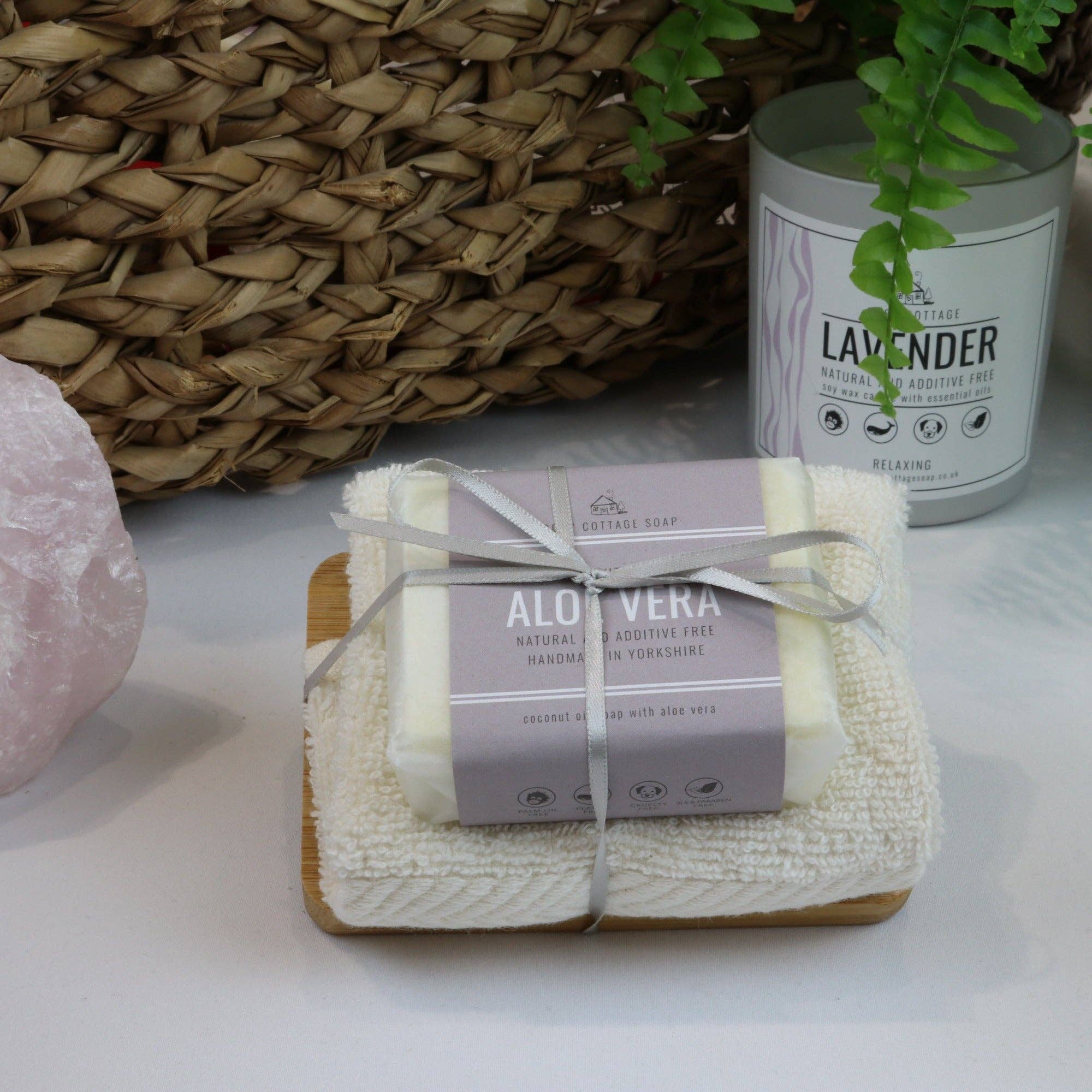 Natural Soap, Cotton Cloth & Bamboo Dish Gift Set – Handmade in Yorkshire - Image 3
