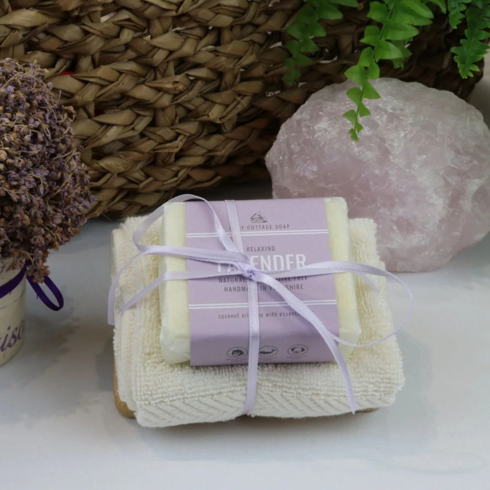 Natural Soap, Cotton Cloth & Bamboo Dish Gift Set – Handmade in Yorkshire - Image 5